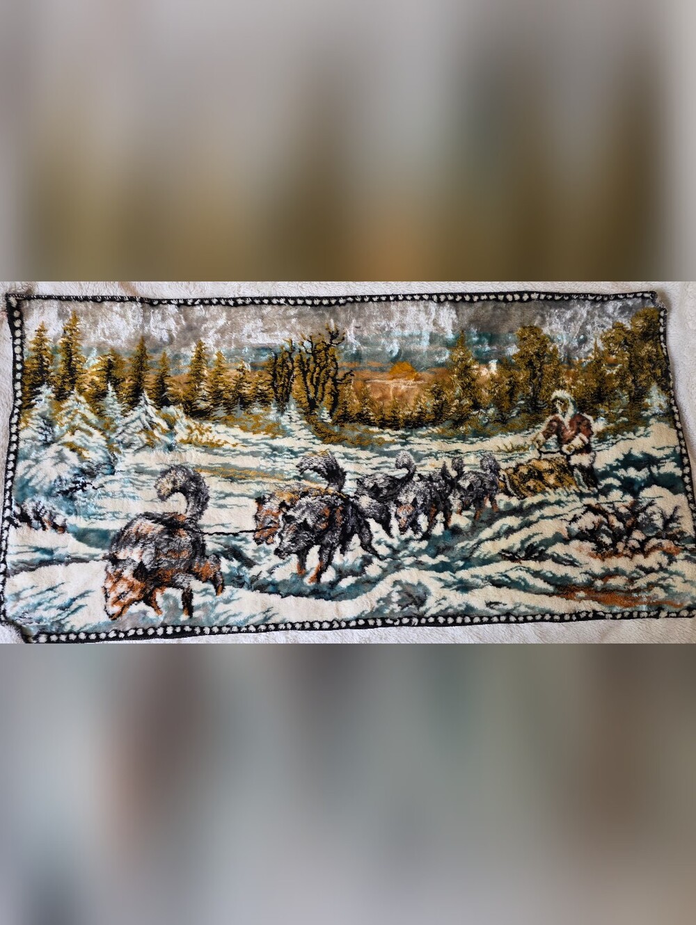 Vintage Sled Dog Winter Tapestry Wall Hanging 18.5x37